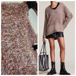 All Saints Sparkle V-neck stretch sweater.  Mulitcolored metallic threading.  S